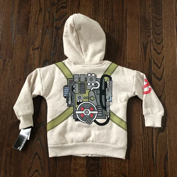 Ghostbusters Boys 3T Beige/Green Venkman Sherpa Lined Hooded Full-Zip Sweatshirt - Picture 12 of 13